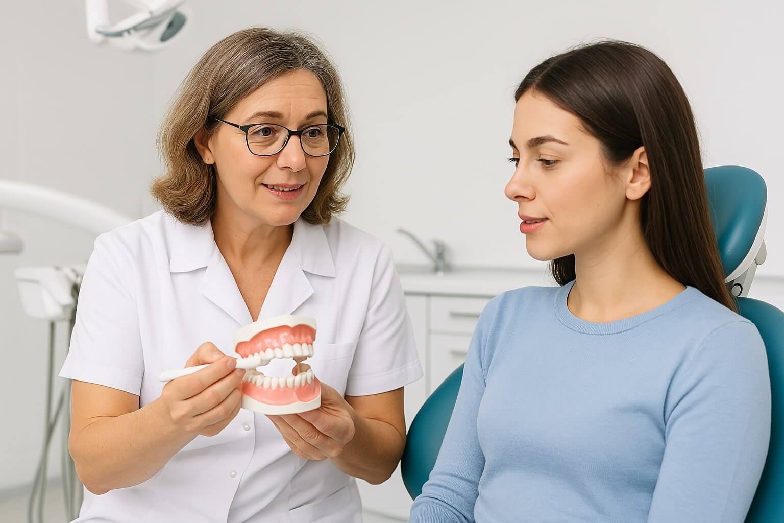 Dentist consulting with patient